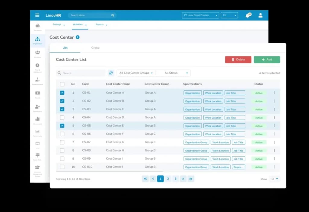 Cost Center Management LinovHR